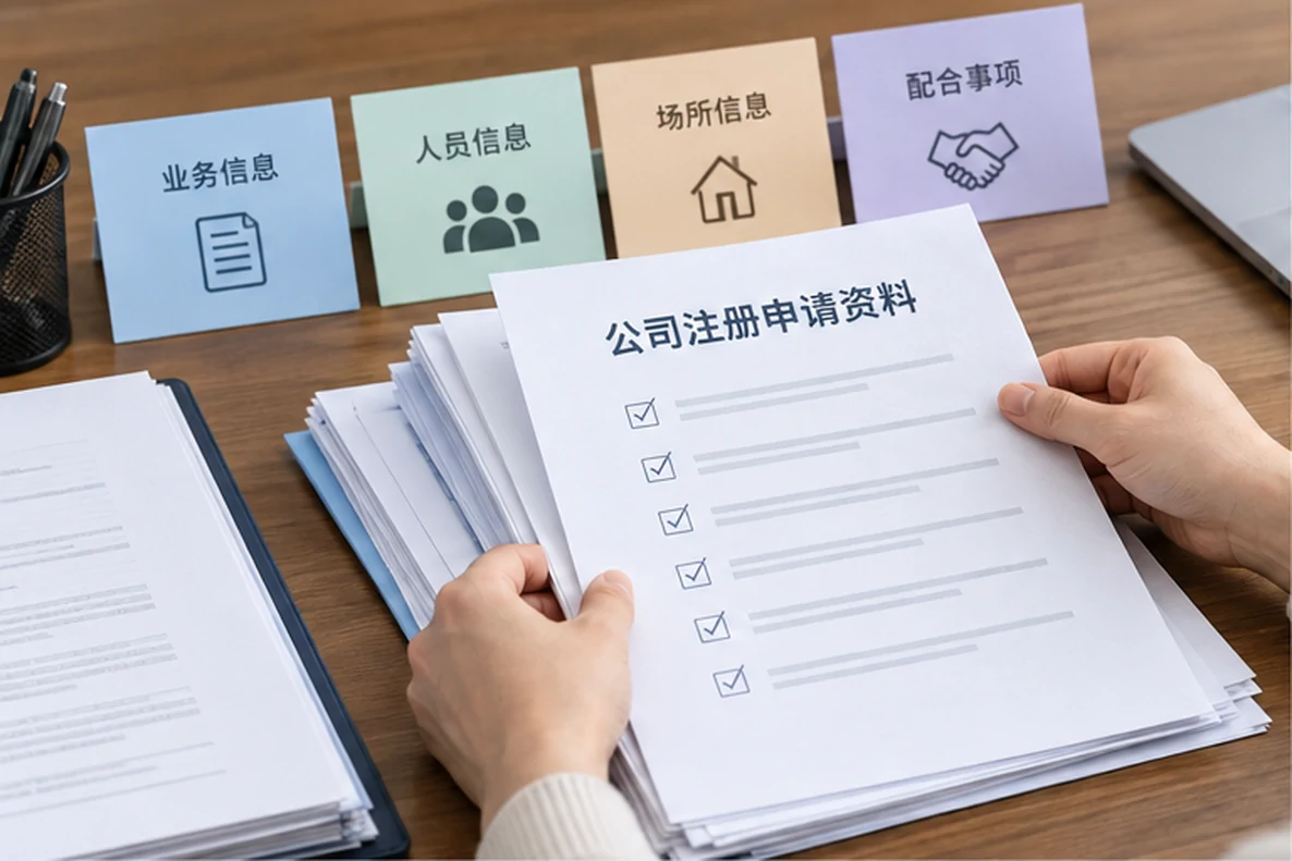 核对注册公司资料与办理事项的服务场景示意