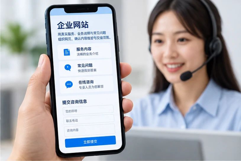 企业网站展示业务与服务信息的场景示意