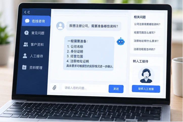 在线客服接待与咨询整理的服务场景示意