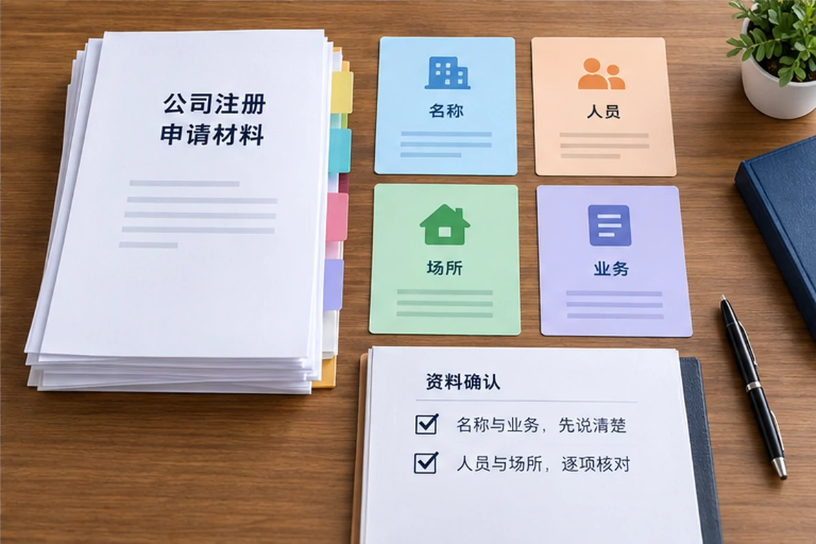核对注册公司资料与办理事项的服务场景示意
