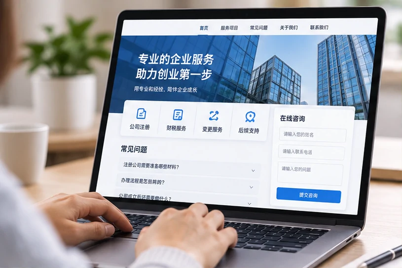 企业网站展示业务与服务信息的场景示意