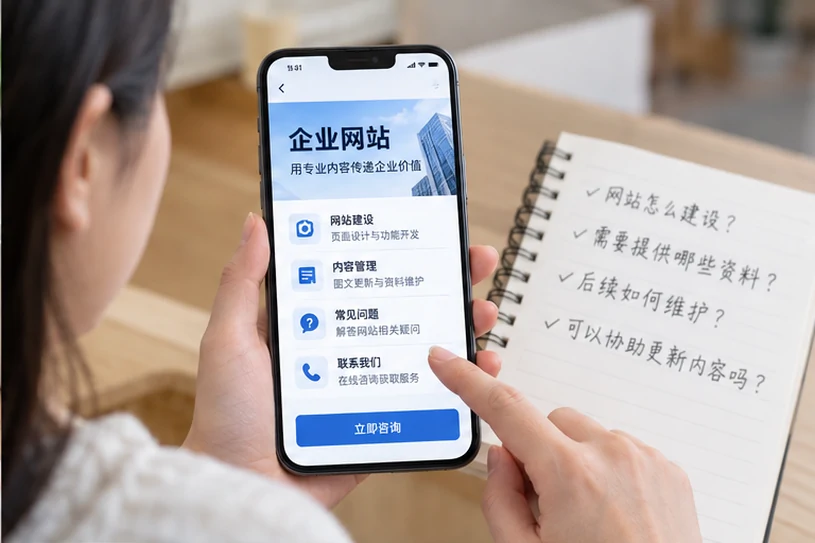 企业网站展示业务与服务信息的场景示意