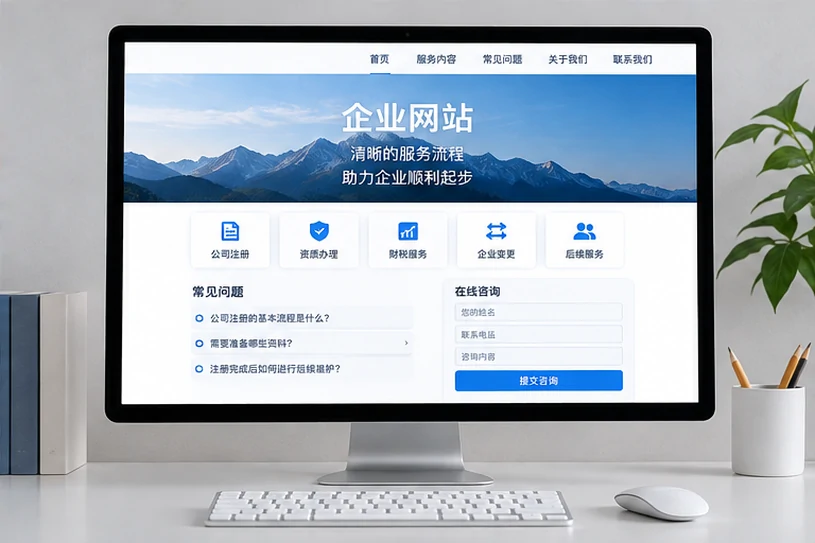 企业网站展示业务与服务信息的场景示意