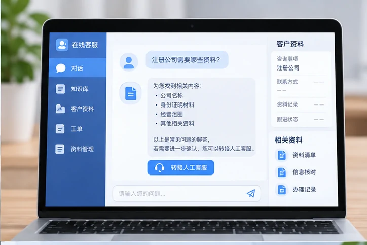 在线客服接待与咨询整理的服务场景示意