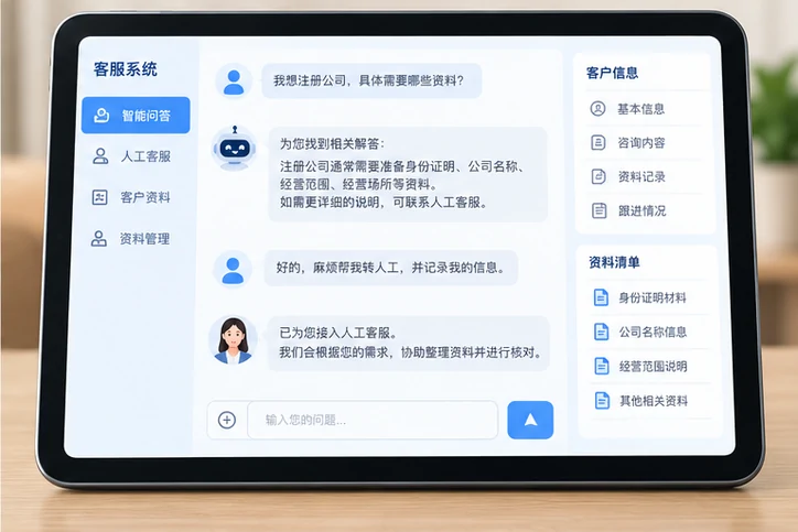 在线客服接待与咨询整理的服务场景示意