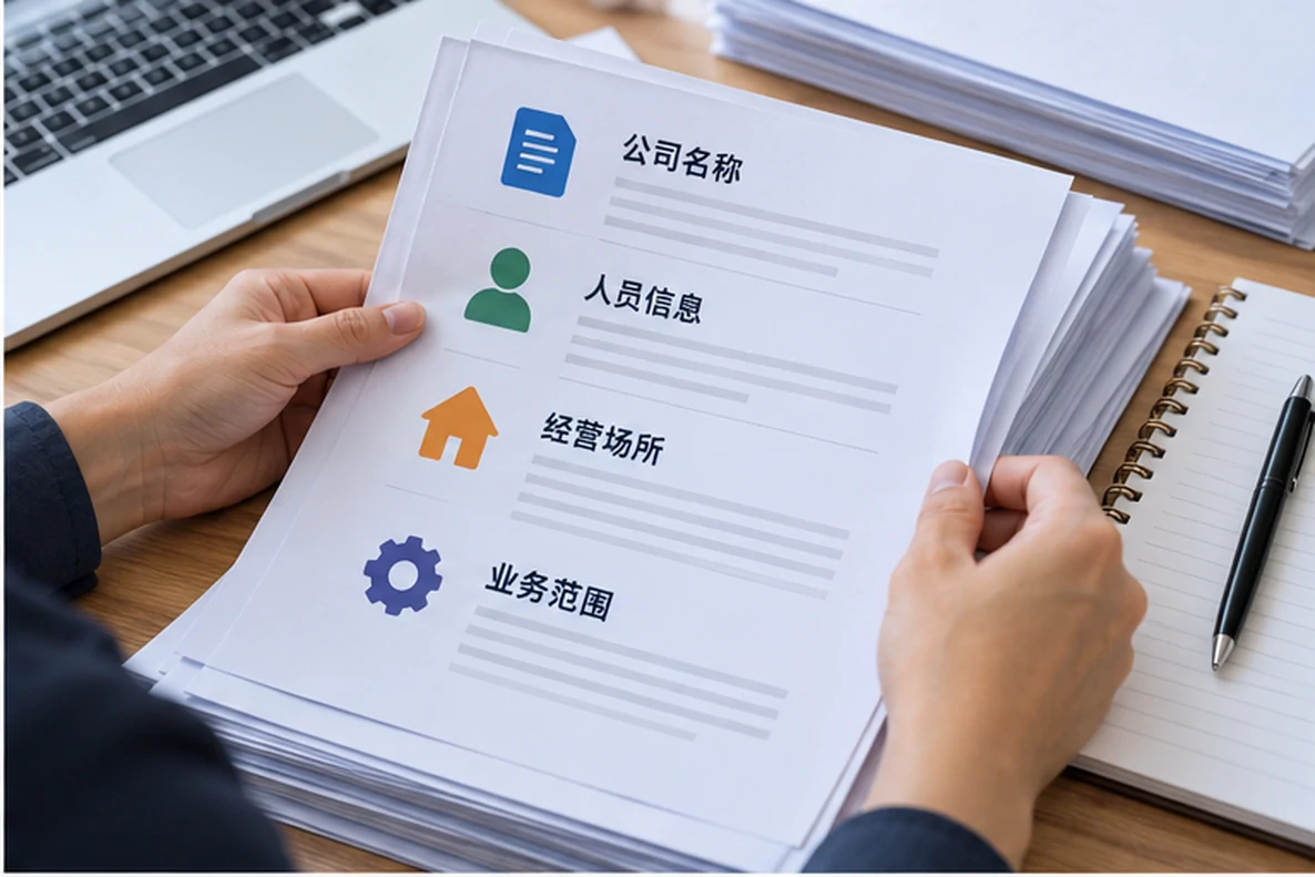 核对注册公司资料与办理事项的服务场景示意