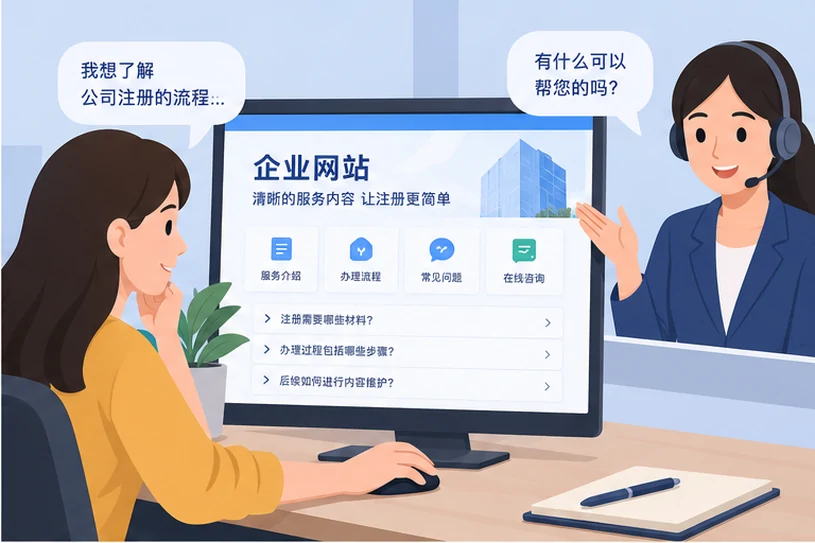 企业网站展示业务与服务信息的场景示意