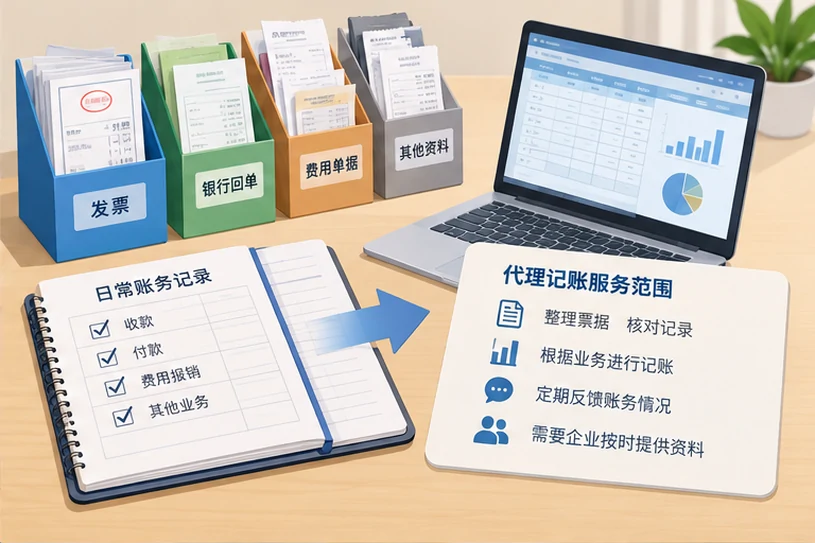 整理企业票据与日常账务资料的服务场景示意
