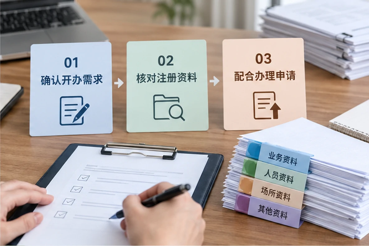 核对注册公司资料与办理事项的服务场景示意