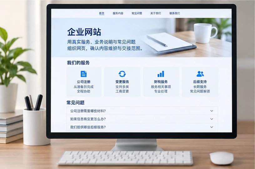 企业网站展示业务与服务信息的场景示意