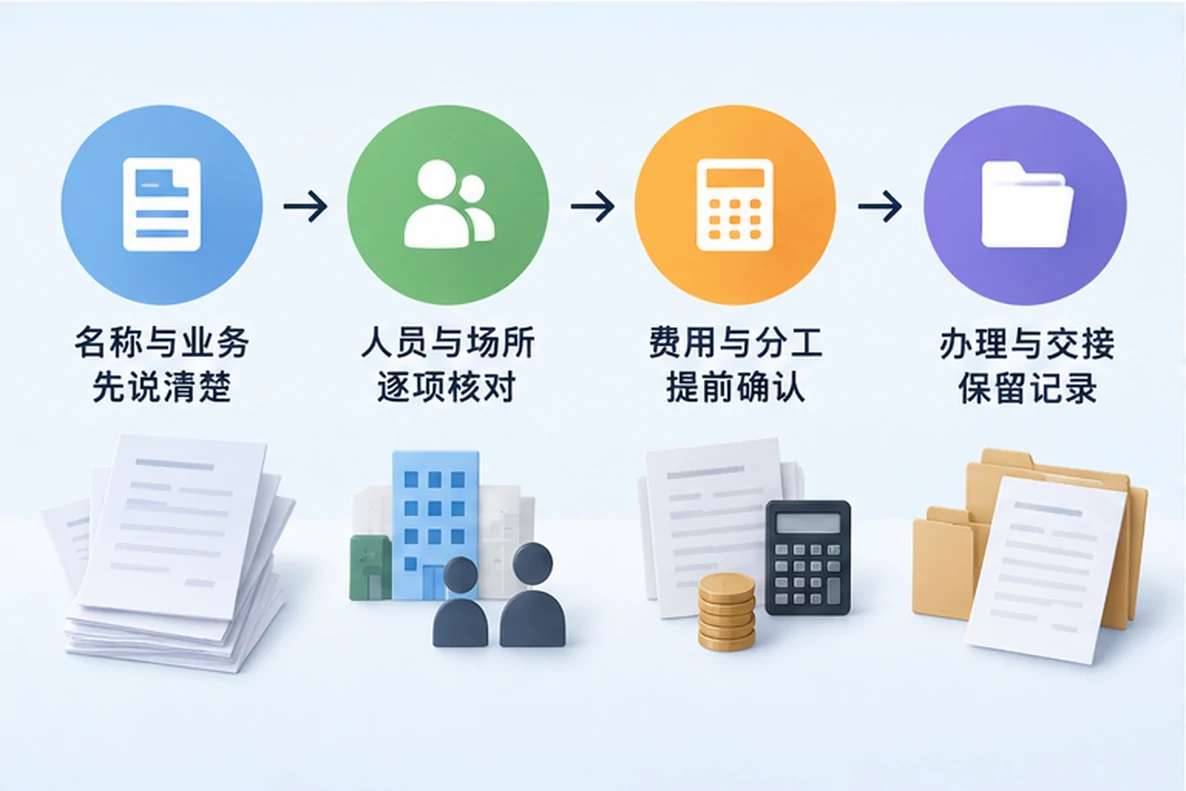 核对注册公司资料与办理事项的服务场景示意