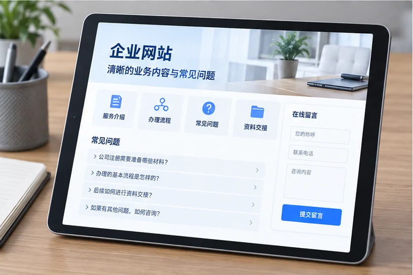 企业网站展示业务与服务信息的场景示意