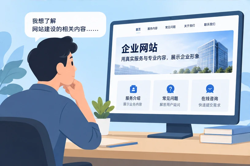 企业网站展示业务与服务信息的场景示意