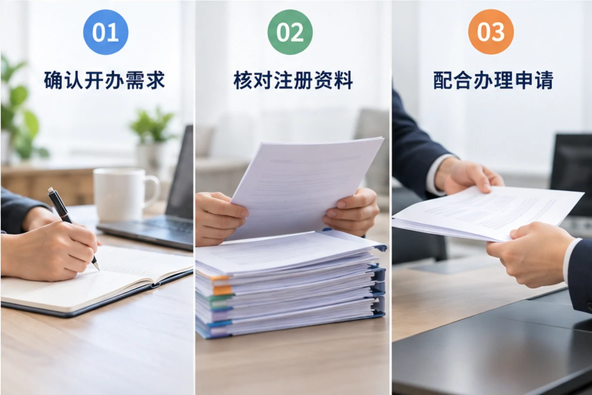 核对注册公司资料与办理事项的服务场景示意