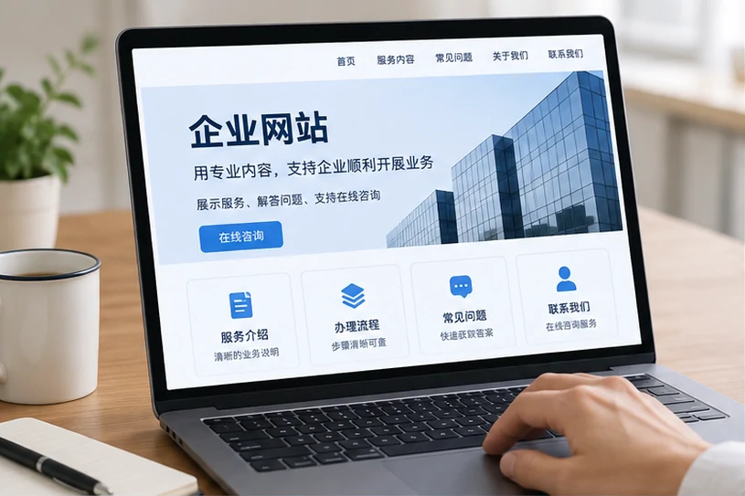 企业网站展示业务与服务信息的场景示意