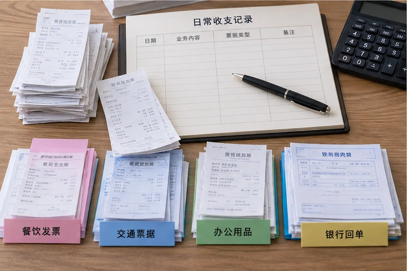 整理企业票据与日常账务资料的服务场景示意