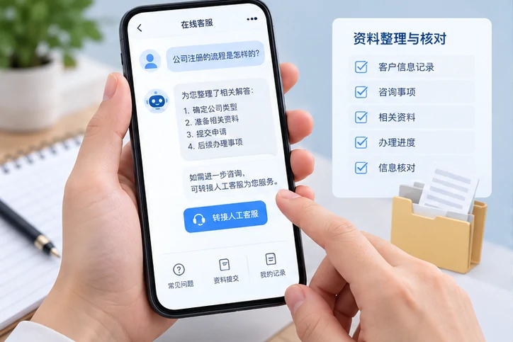 在线客服接待与咨询整理的服务场景示意