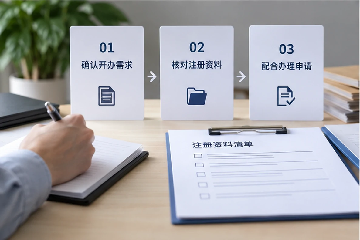 核对注册公司资料与办理事项的服务场景示意