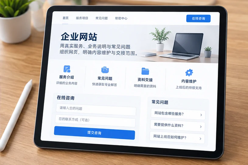 企业网站展示业务与服务信息的场景示意