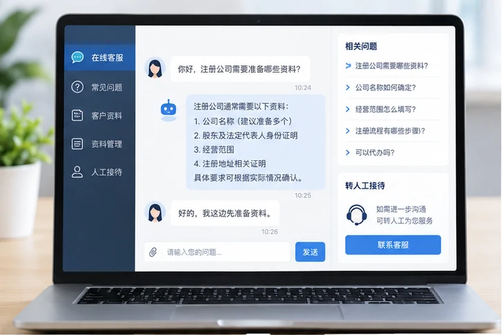 在线客服接待与咨询整理的服务场景示意