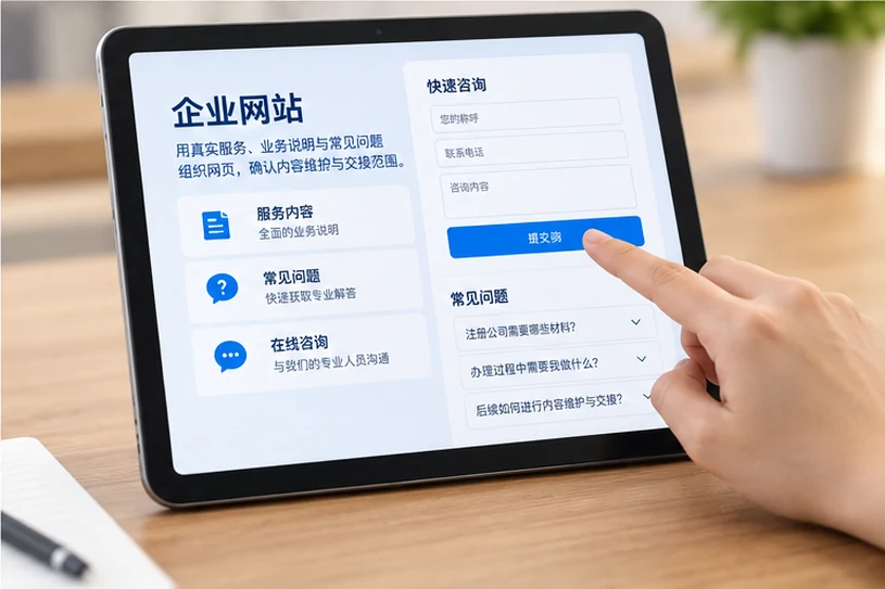 企业网站展示业务与服务信息的场景示意