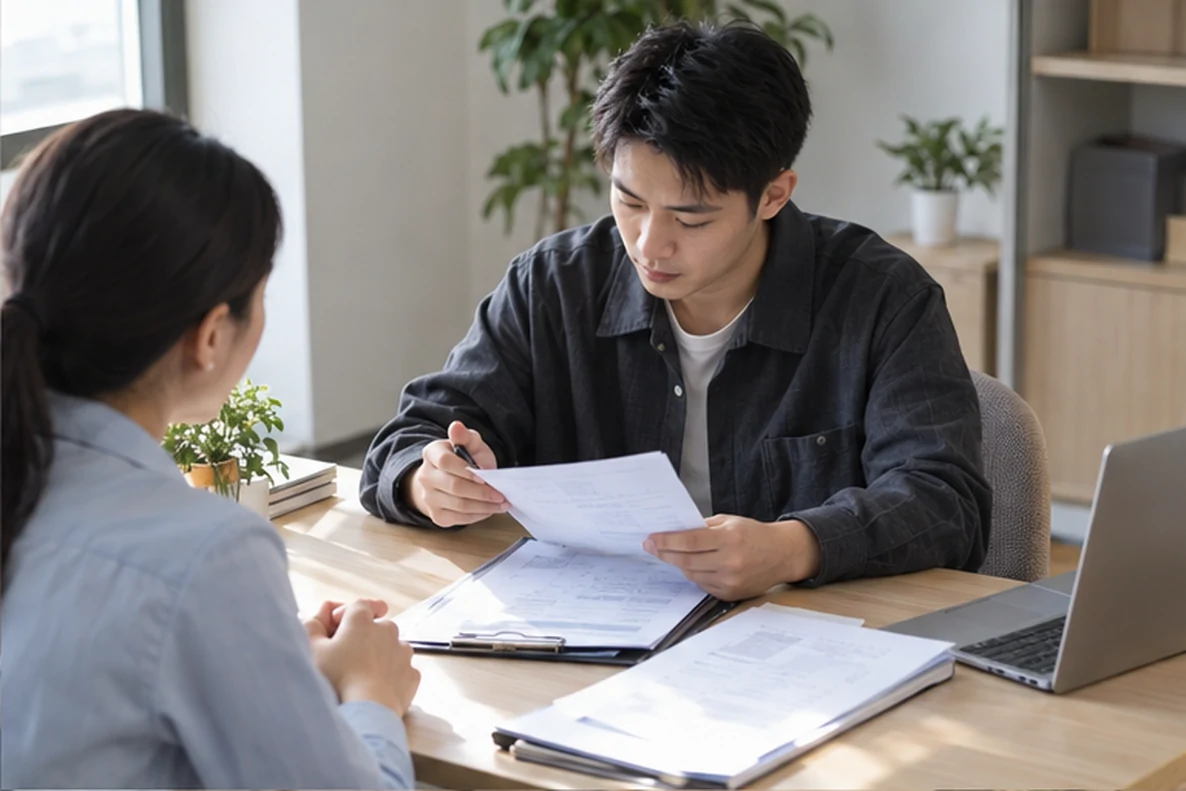 核对注册公司资料与办理事项的服务场景示意