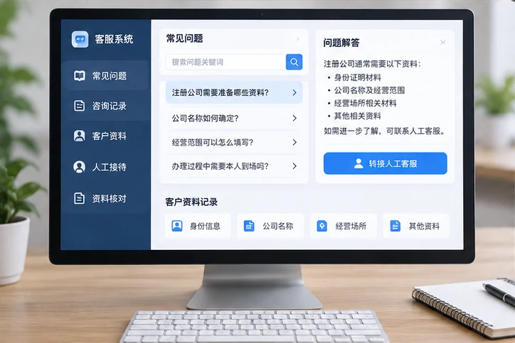 在线客服接待与咨询整理的服务场景示意
