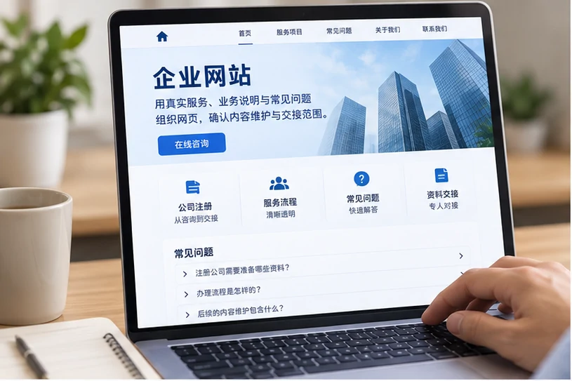 企业网站展示业务与服务信息的场景示意