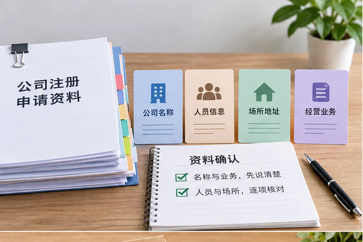 核对注册公司资料与办理事项的服务场景示意