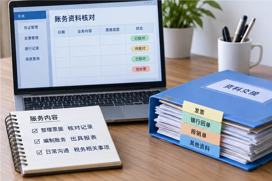 整理企业票据与日常账务资料的服务场景示意