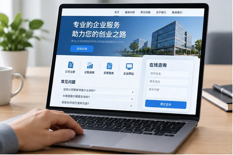 企业网站展示业务与服务信息的场景示意