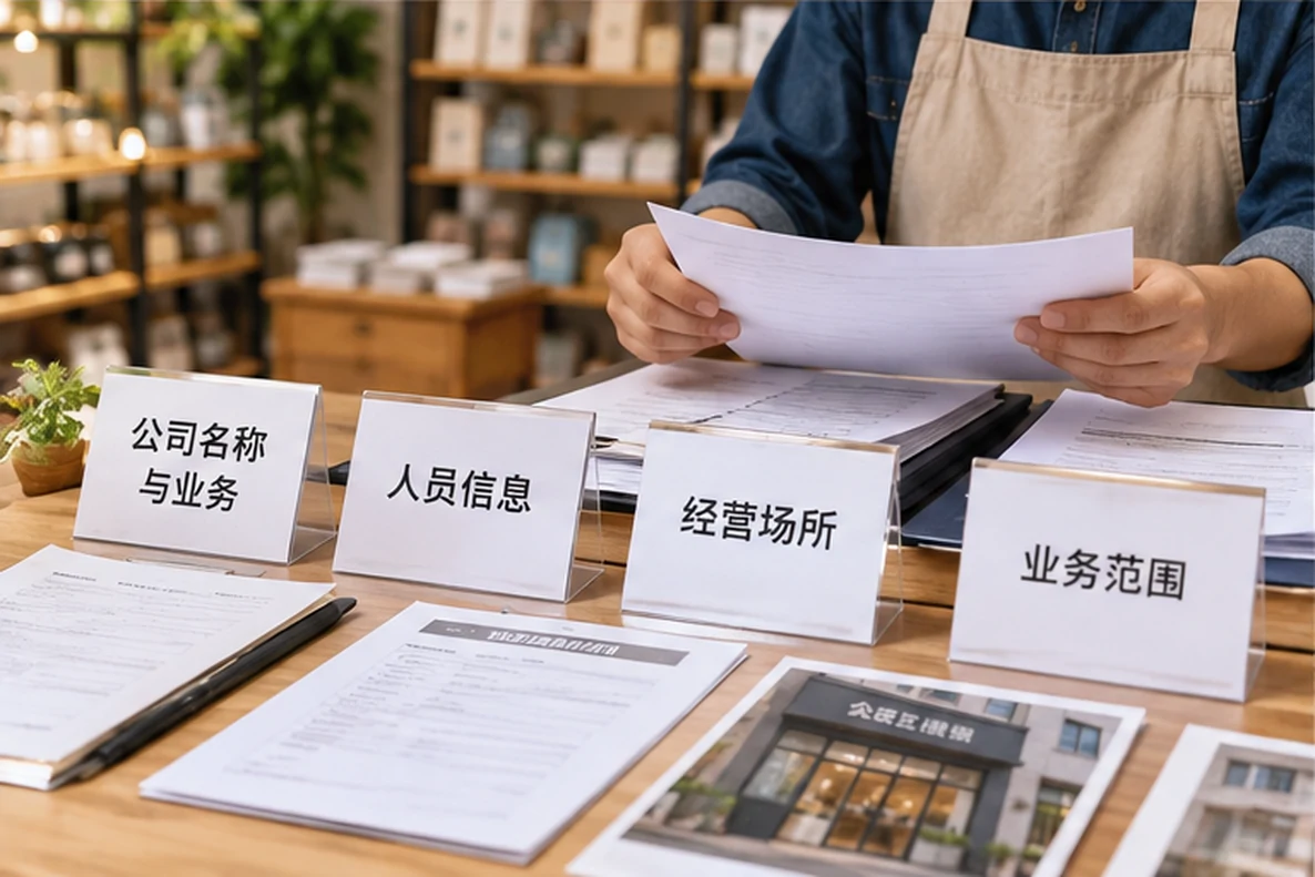 核对注册公司资料与办理事项的服务场景示意
