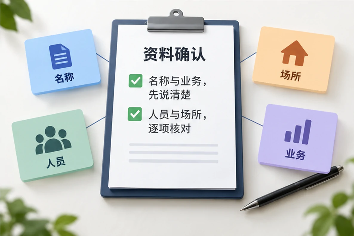 核对注册公司资料与办理事项的服务场景示意