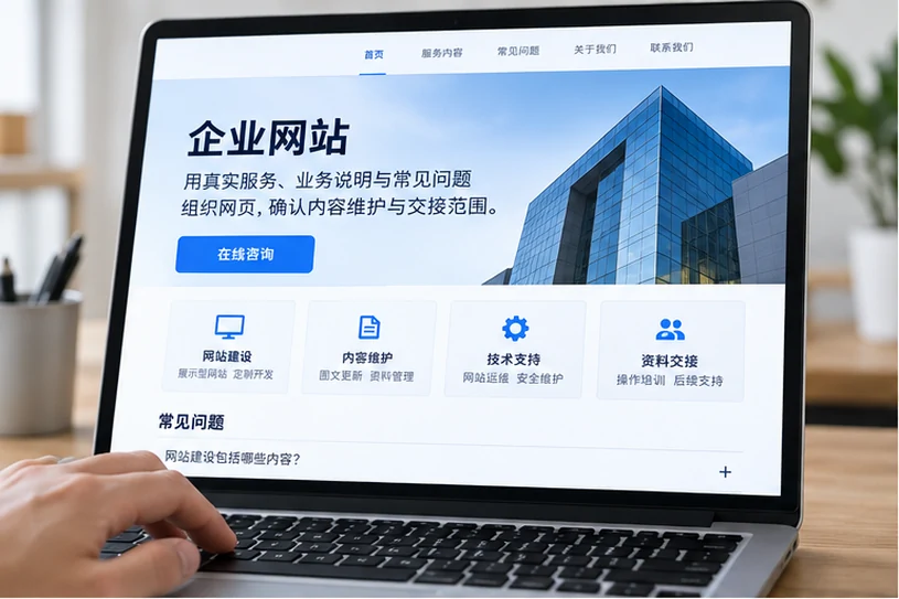 企业网站展示业务与服务信息的场景示意