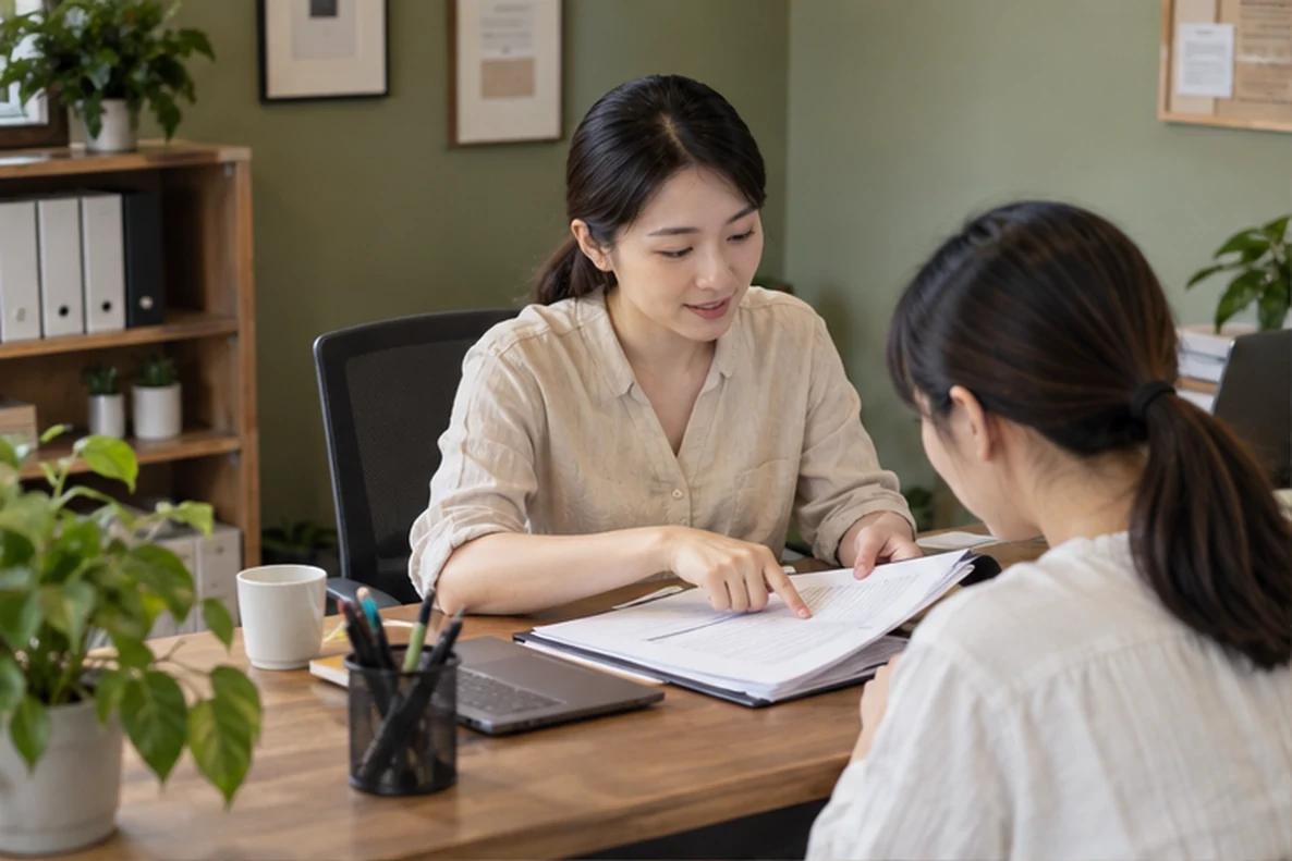 核对注册公司资料与办理事项的服务场景示意