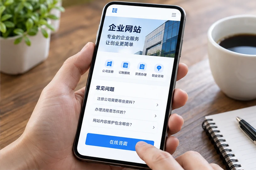 企业网站展示业务与服务信息的场景示意