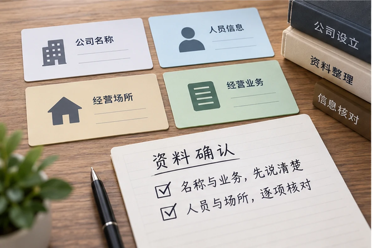 核对注册公司资料与办理事项的服务场景示意