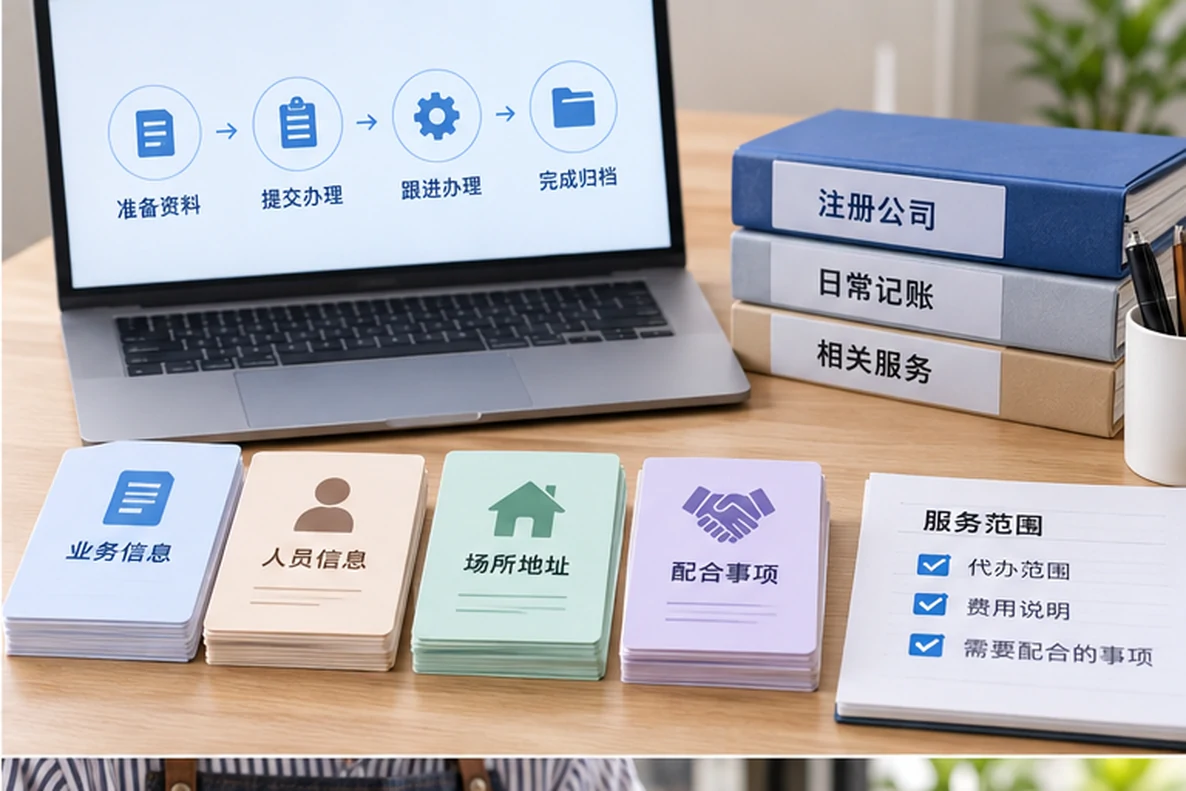 核对注册公司资料与办理事项的服务场景示意