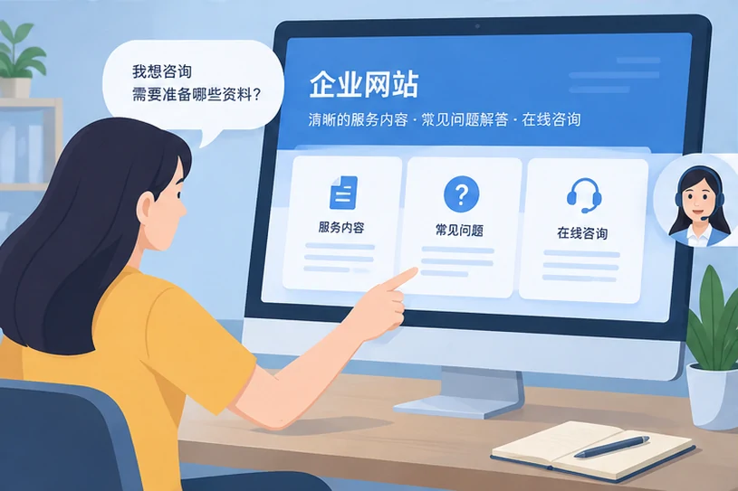 企业网站展示业务与服务信息的场景示意