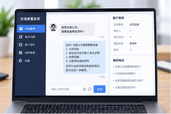 在线客服接待与咨询整理的服务场景示意