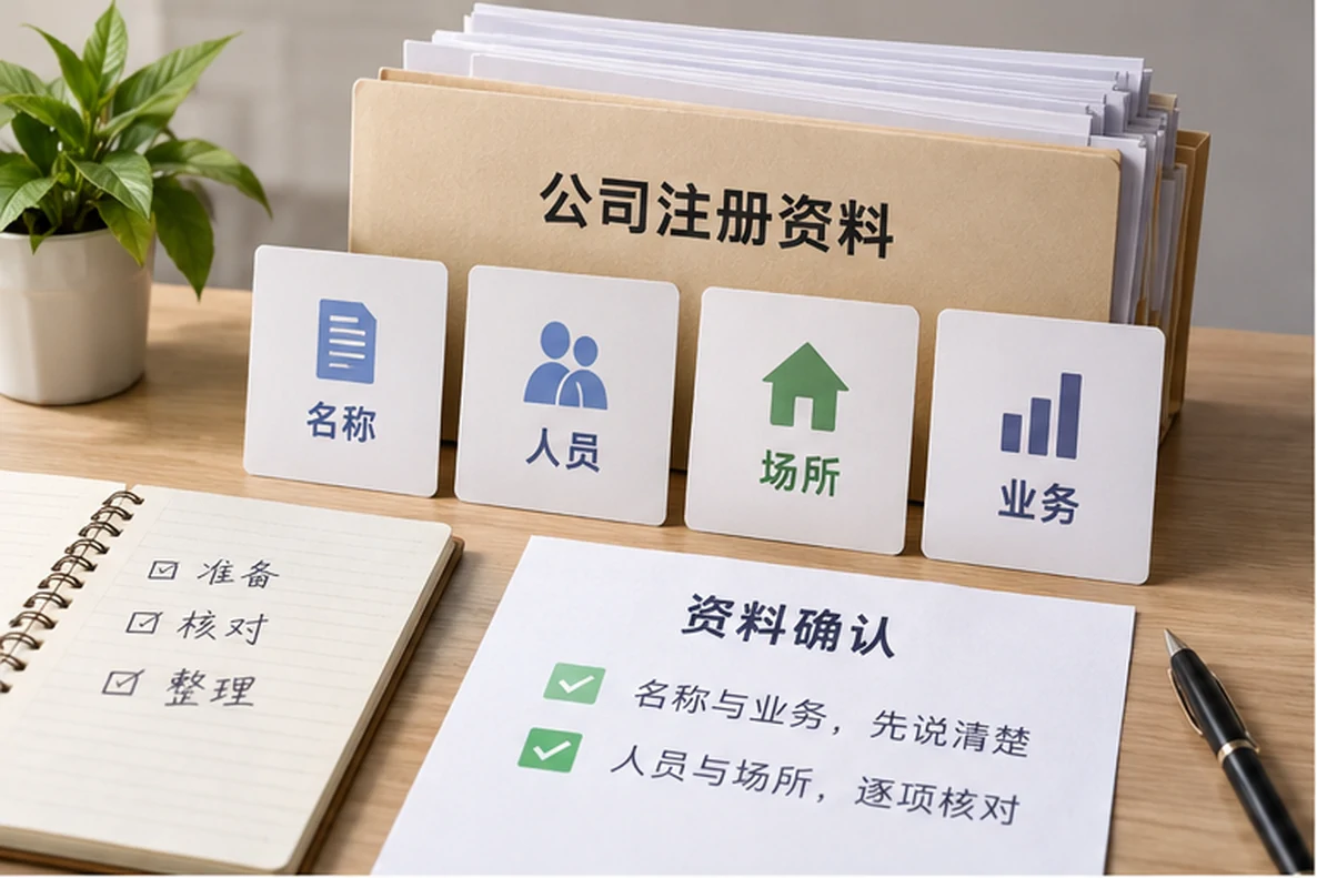 核对注册公司资料与办理事项的服务场景示意