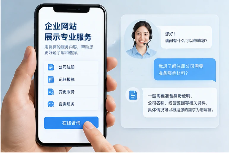 企业网站展示业务与服务信息的场景示意