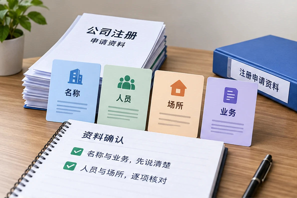 核对注册公司资料与办理事项的服务场景示意