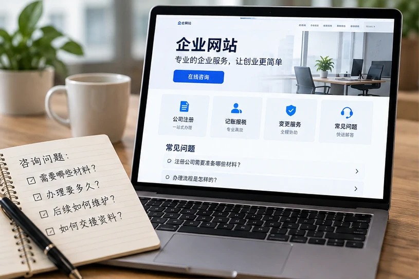 企业网站展示业务与服务信息的场景示意