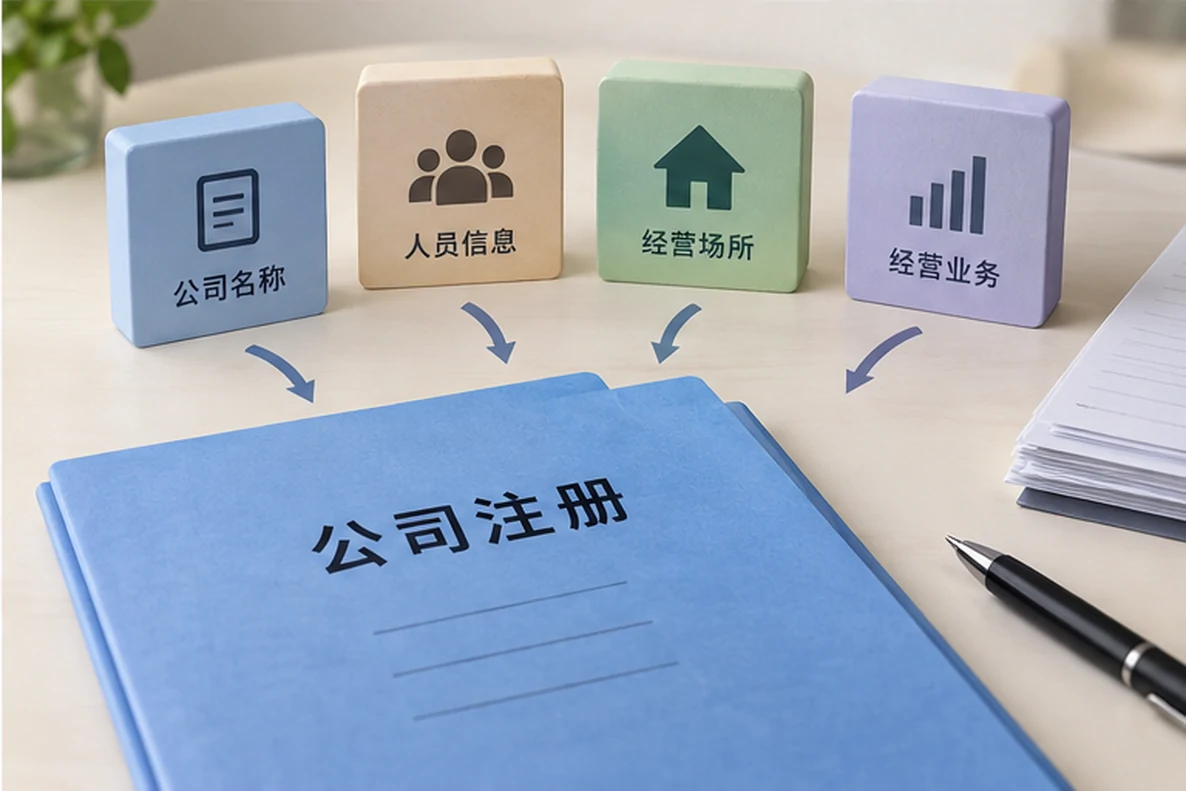 核对注册公司资料与办理事项的服务场景示意