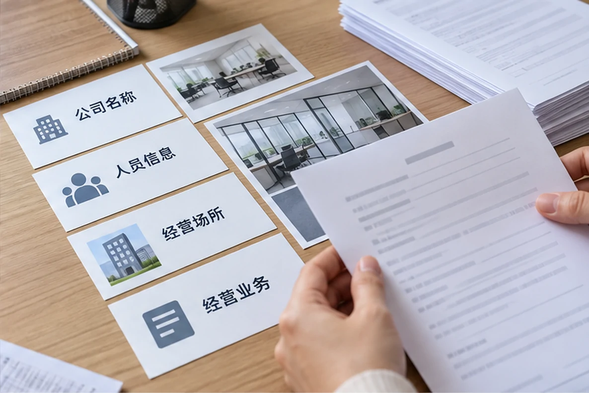 核对注册公司资料与办理事项的服务场景示意