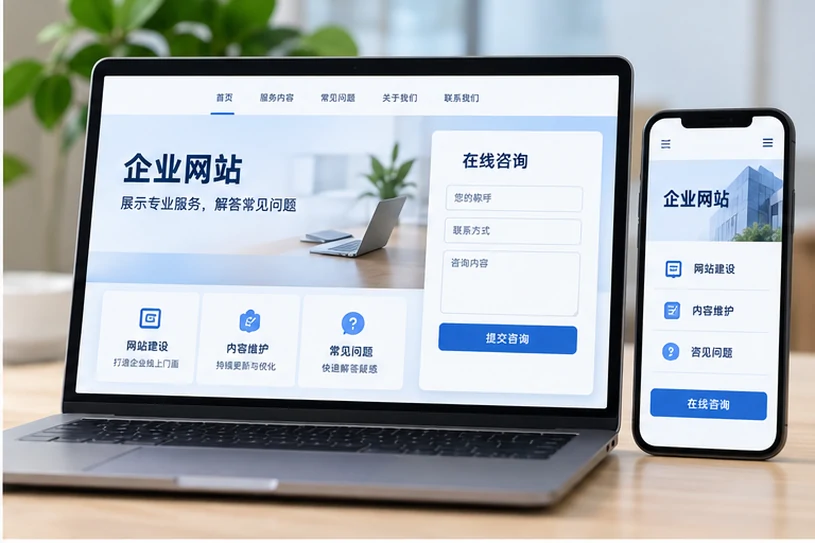 企业网站展示业务与服务信息的场景示意