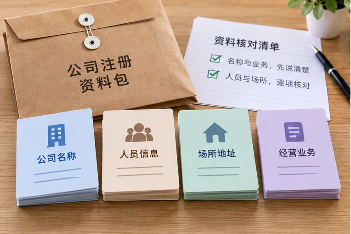 核对注册公司资料与办理事项的服务场景示意
