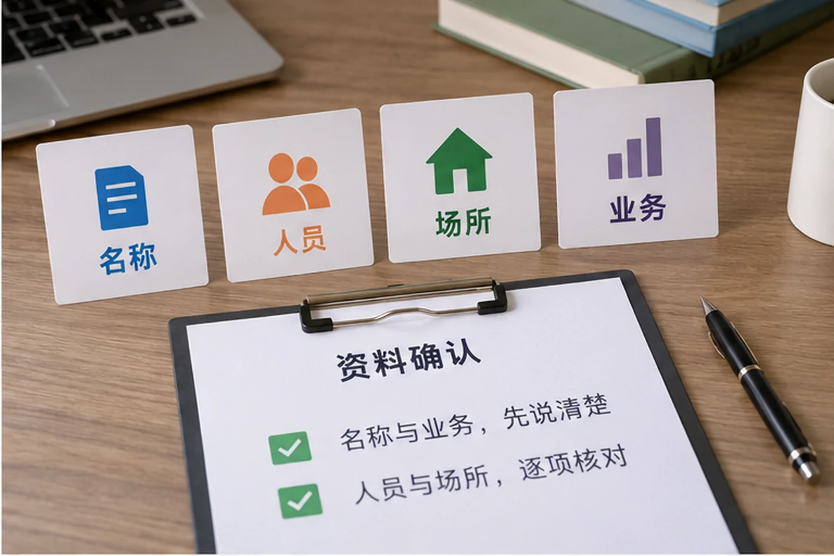 核对注册公司资料与办理事项的服务场景示意