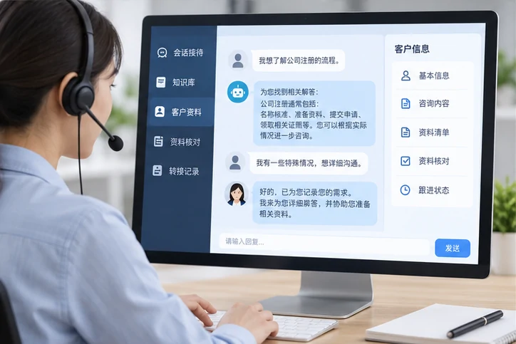 在线客服接待与咨询整理的服务场景示意